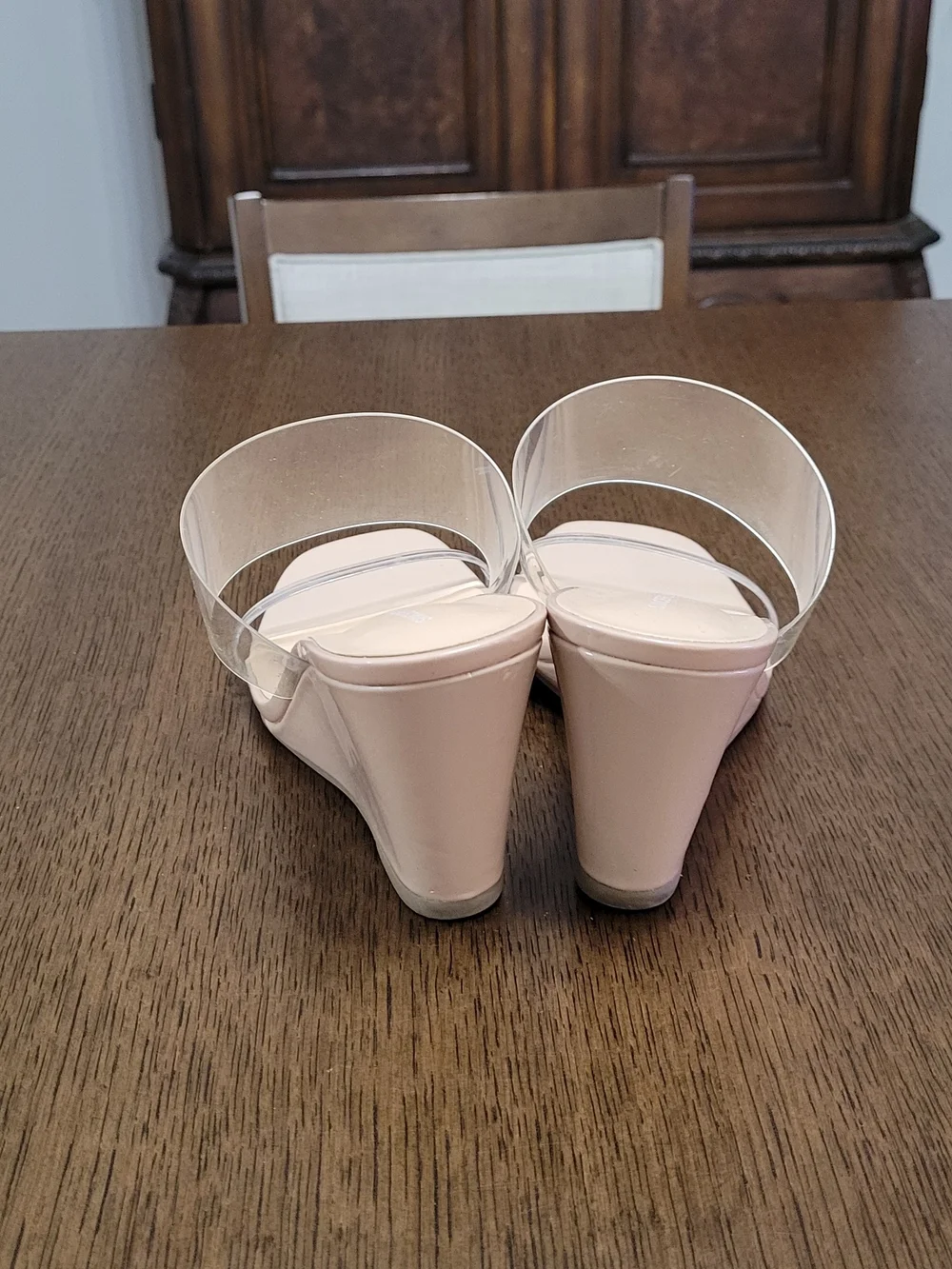 Sincerely Jules Nude Wedge Sandals with Clear Straps 8.5